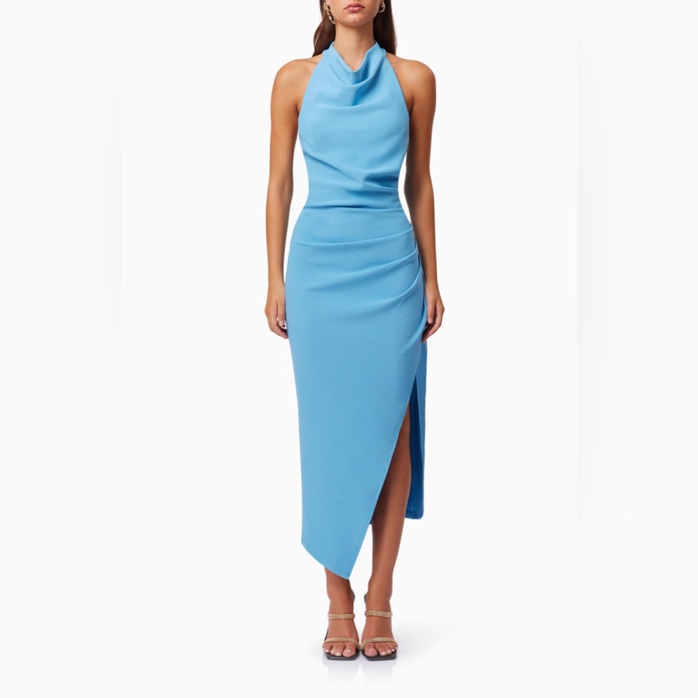 Paxton Halter Cowl Neck Sheath Midi Dress